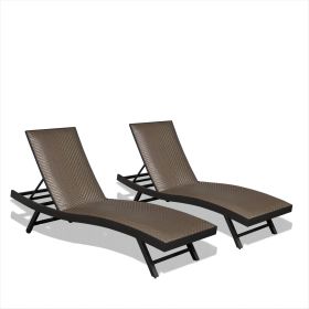 Outdoor PE Wicker Chaise Lounge - Set of 2 Patio Reclining Chair Furniture Set Beach Pool Adjustable Backrest Recliners Padded with Quick Dry Foa