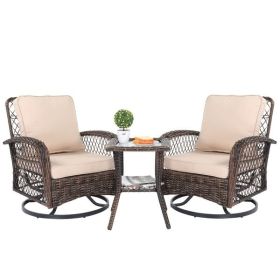 3 Pieces Patio Furniture Set, Outdoor Swivel Gliders Rocker, Wicker Patio Bistro Set with Rattan Rocking Chair