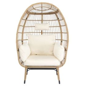 Wicker Egg Chair, Oversized Indoor Outdoor Lounger with Stand and Cushions for Patio Porch Backyard Living Room Balcony