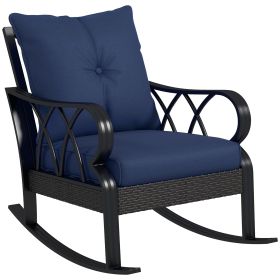 Outsunny Outdoor Wicker Rocking Chair with Padded Cushions, Aluminum Furniture Rattan Porch Rocker Chair w/ Armrest for Garden, Patio, and Backya