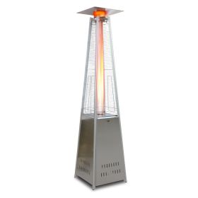 Outdoor Patio Heater, Pyramid Standing Gas LP Propane Heater With Wheels 89 Inches Tall 42000 BTU For Commercial Courtyard (Silver)