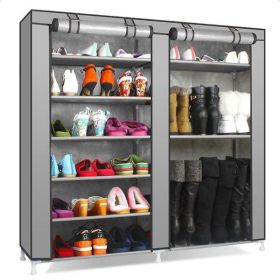 Double Row 9-grid Non-woven Shoe Cabinet (Option: Gray)