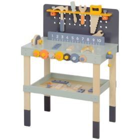 Qaba Kids Wooden Tool Bench, 49 Piece Kids Workbench Playset, Pretend Play Toy Construction Tool Set For Toddlers Age 3-6 Years, Light Blue (Option: Light Blue)