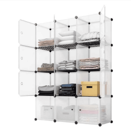 4-layer 12 Grid Plastic Wire Mesh With Door Cube Piece Storage Rack (Color: White)