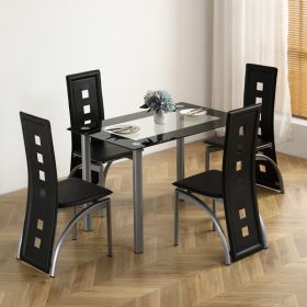 Black And Clear Dining Table Set (Color: Black)