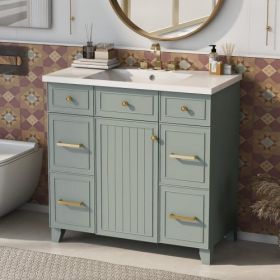 36  Bathroom Vanity Cabinet With Sink Top Combo Set, Green, Single Sink, Shaker Cabinet With Soft Closing Door And Drawer (Color: Green)