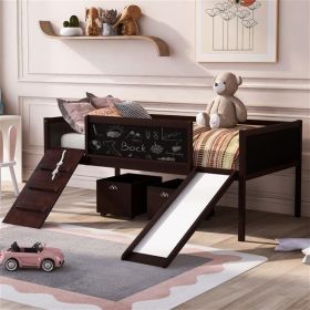 Double Loft Bed Wooden Bed With Two Storage Compartments - Espresso (Option: Espresso color)