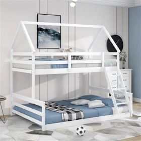 Bunk Bed With Built-in Ladder, White (Color: White)