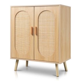 2-door Vertical Cabinet Type With High Stilt Oval Rattan Shoe Cabinet MDF Paste Triamine 68X40X83.5cm Wood Color (Option: Wood color)