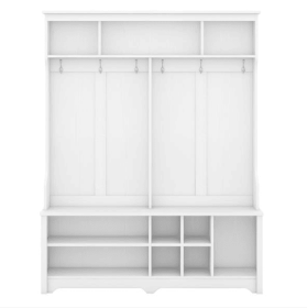 Multifunctional Entrance Coat Rack With Shoe Cabinet, White (Color: White)