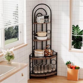 Four-tier Corner Bookshelf, Contemporary Style, Plant Shelves With Metal Frames (Color: Black)