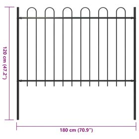 vidaXL Garden Fence with Hoop Top Steel 5.9' Black (Option: as picture)