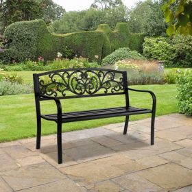 50 Inch PVC Butterfly Backrest Black Iron Bench (Color: Black)