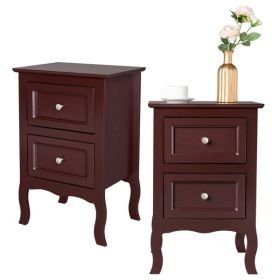 Brown MDF Painted Curved Feet 40x30x60cm Two-Drawer Bedside Table American Garden 2pcs (Color: Brown)