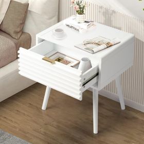 Solid Wood One Drawer Bedside Table With Density Board Sticker (Color: White)