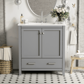 30  Gray Bathroom Vanity With Single Sink, Combo Cabinet Undermount Sink, Bathroom Storage Cabinet With 2 Doors And A Drawer, Soft Closing, Multi (Option: Gray)