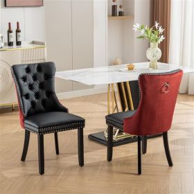 Furniture Collection, Modern High-End Tufted Solid Wood Contemporary PU & Velvet Upholstered Dining Chair-2 Piece Set (Option: Dining chairs)