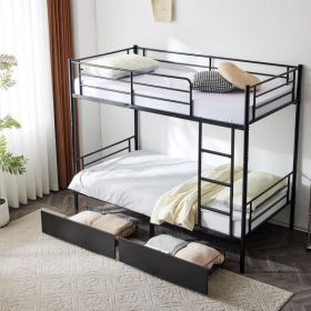 Double Decker Bunk Bed With Drawers Black, Detachable Twin Bed (Color: Black)