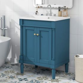 24  Bathroom Vanity With Top Sink, 2-Tier Modern Bathroom Storage Cabinet, Single Sink Bathroom Vanity, Large Storage Shelves (Color: Blue)