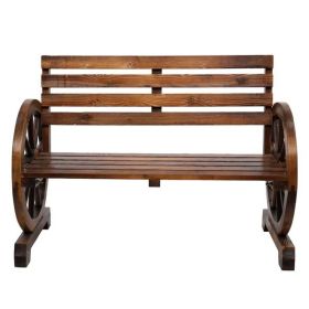 Carbonized Wooden Wheel Bench (Color: Brown)