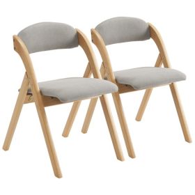 2pcs Solid Wood Folding Backrest Curved Beige Cushion Wood Colour Exhibition Chair 54X47X81cm Rubberwood (Option: Rubberwood chairs)