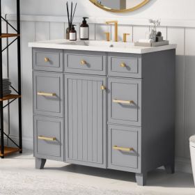 36 Bathroom Vanity Cabinet With Sink Top Combo Set, Grey, Single Sink, Shaker Cabinet With Soft Closing Door And Drawer (Option: Gray)