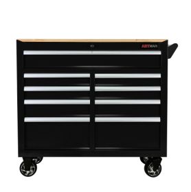 9 DRAWERS MULTIFUNCTIONAL TOOL CART WITH WHEELS AND WOODEN TOP (Color: Black)