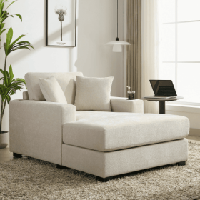 43.5 Oversized Chaise Lounger Modern Style Sofa Couch ,with Pillows, Charge Station  Cup Holders, Chenille Fabric (Option: Cream)