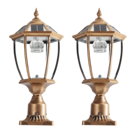 Vintage Gold Solar Pillar Headlight With Dimmable LED-2 Pack Unavailable Platforms- Temu (Option: Golden)