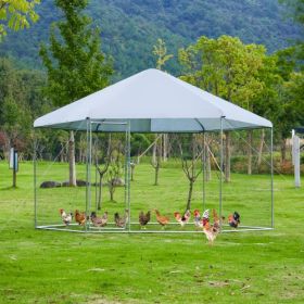 Large Metal Chicken Coop Hexagonal, Steel Wire Dipped Plastic Mesh, Oxford Cloth Silver Plated Waterproof And UV Resistant, Ducks, Rabbits, Sheep (Color: Silver)