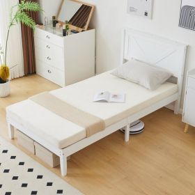 Slanted Headboard, No Footrest, White, Twin Wooden Bed (Color: White)