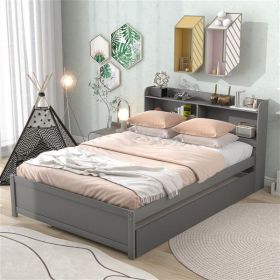 Double Bed With Roller Bed, Bookcase, Grey (Color: Grey)