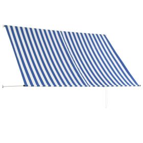 vidaXL Retractable Awning 98.4" x 59.1" Blue and White (Option: as picture)