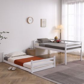 Twin Wooden Bed Can Be Split Into Single-layer Beds (Color: White)