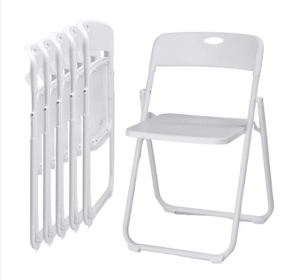 6pcs White Seat Board Iron Frame, Courtyard Plastic Folding Chairs (Color: White)