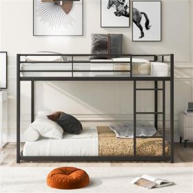 Full Metal Bunk Bed, Low Bunk Bed With Ladder, Black (Color: Black)