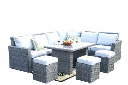 Direct Wicker 7-Piece Outdoor Rattan Wicker Sofa Rattan Patio Garden Furniture, Gray (Color: Light Color)