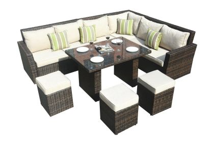 Direct Wicker 7-Piece Outdoor Rattan Wicker Sofa Rattan Patio Garden Furniture, Gray (Color: Dark Color)