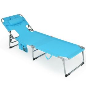 Folding Beach Lounge Chair with Pillow for Outdoor (Color: Turquoise)