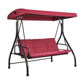 VEVOR 3-Seat Patio Swing Chair, Converting Canopy Swing, Outdoor Patio Porch with Adjustable Canopy, Removable Thick Cushion and Alloy Steel Fram (Color: Wine Red, Seat Frame Type: Single Frame)