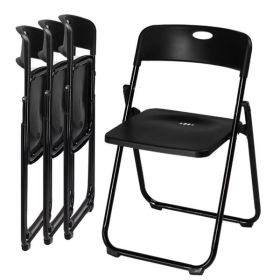 4pcs Black Seat Plate Iron Frame, Courtyard Plastic Folding Chairs (Color: Black)