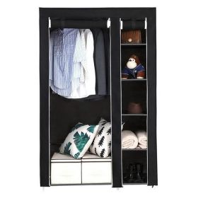 Non Woven Wardrobe 5 Layers 6 Grids 110X45X175- Black (Color: Black)