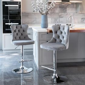 Rotating Velvet Bar Stool Gray 2-piece Set (Option: Gray)